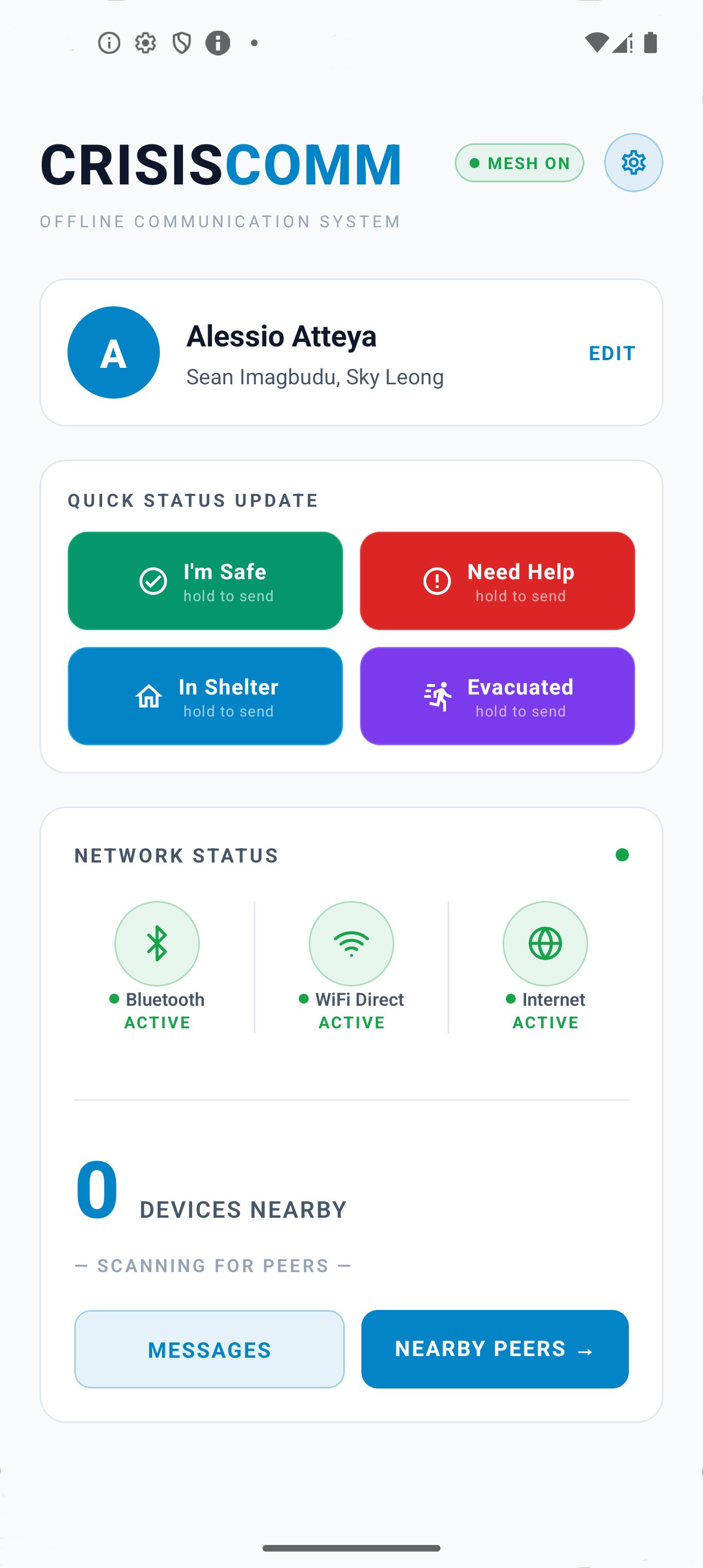 CrisisComm mobiele app — offline noodcommunicatie via Bluetooth mesh