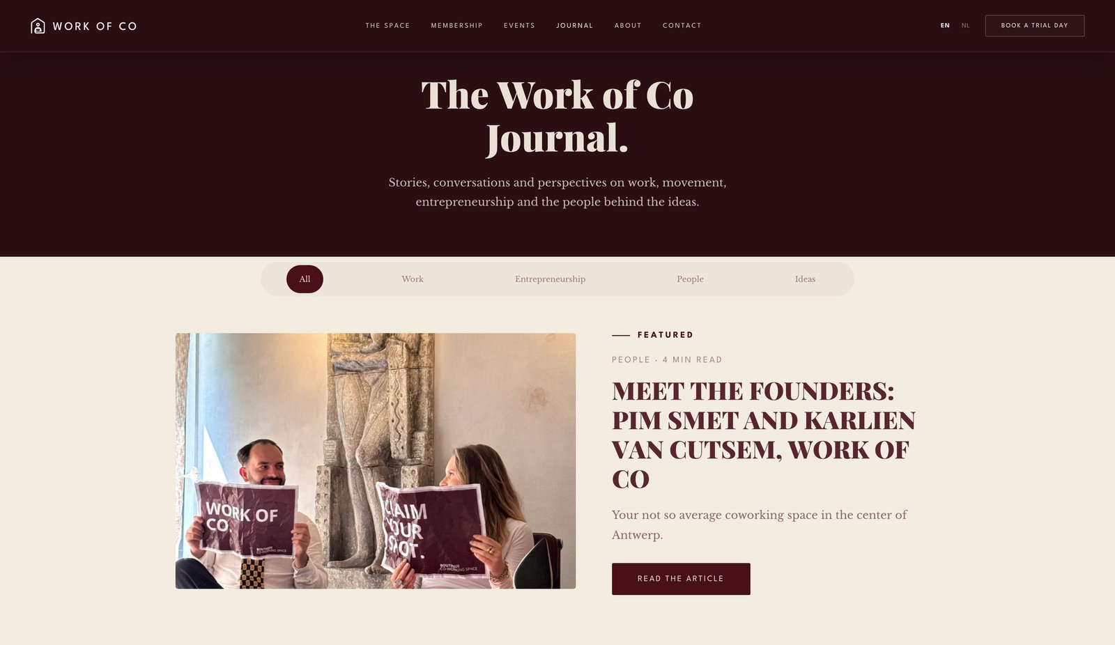 Het Journal van Work of co met het uitgelichte artikel over de oprichters